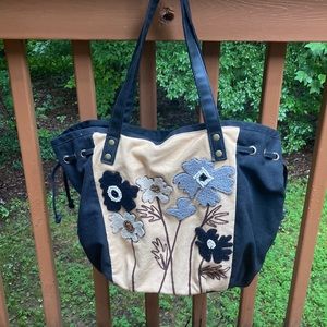 Braciano black canvas floral tote bag